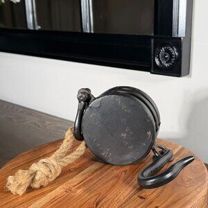 Rustic Industrial Pulley Decor w/ Rope & Hooks | Farmhouse Coffee Table Accent